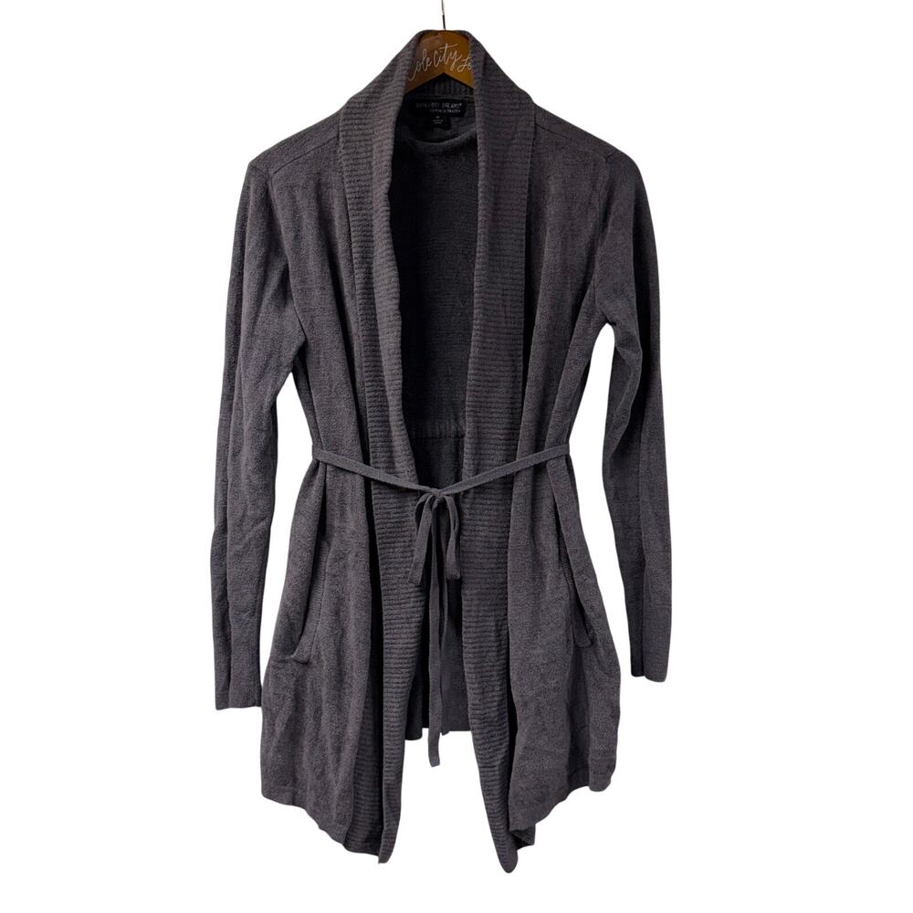 Barefoot Dreams Sweater Cozy Chic Ultra Lite Gray Cardigan Tie Waist M NOWCU1469